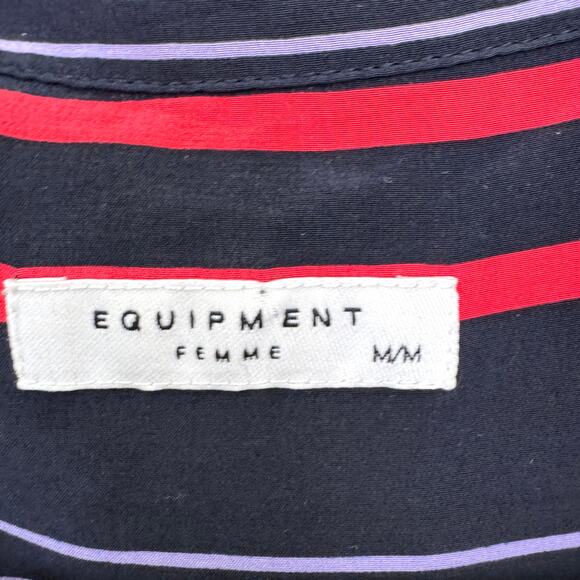 Equipment Womens Mini Shirt Dress Size M 100% Silk Stripe Button Flowy Blue - Picture 3 of 7